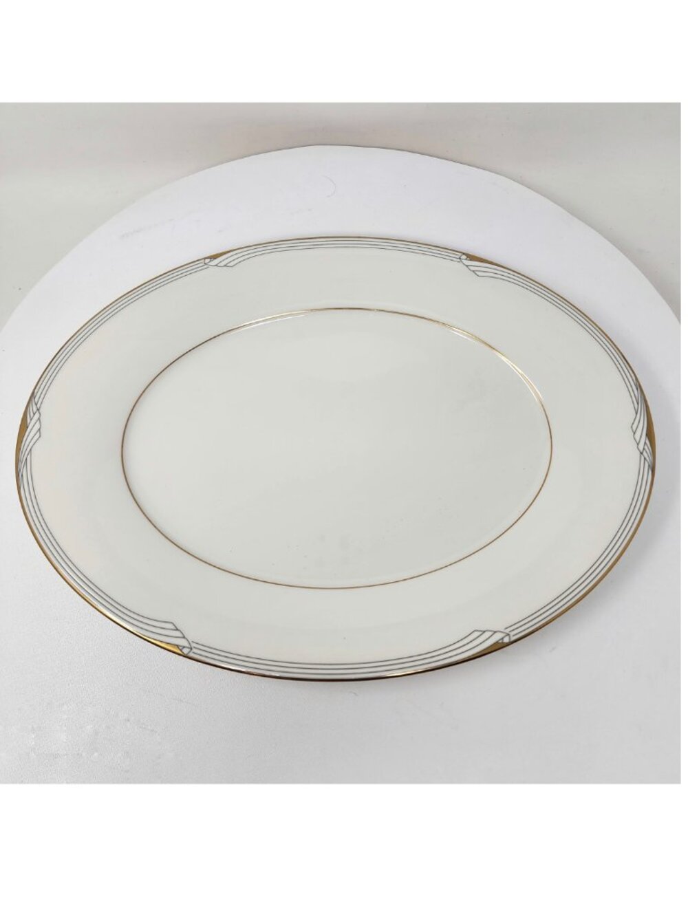Noritake Golden Cove Oval Platter Fine China 7719 Made Japan Cream Grey Gold